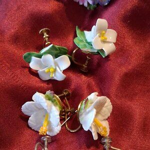 Lot of Antique Floral Bone China Pins/Earrings From England
